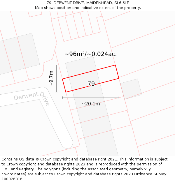 79, DERWENT DRIVE, MAIDENHEAD, SL6 6LE: Plot and title map