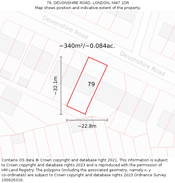 79, DEVONSHIRE ROAD, LONDON, NW7 1DR: Plot and title map
