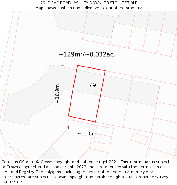 79, DIRAC ROAD, ASHLEY DOWN, BRISTOL, BS7 9LP: Plot and title map