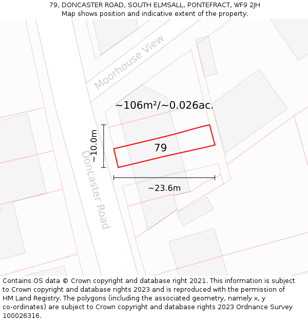 79, DONCASTER ROAD, SOUTH ELMSALL, PONTEFRACT, WF9 2JH: Plot and title map