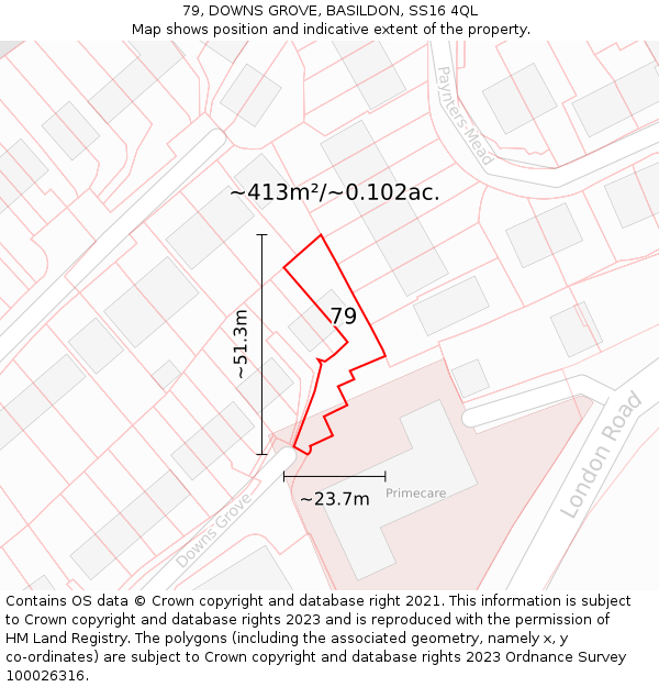 79, DOWNS GROVE, BASILDON, SS16 4QL: Plot and title map