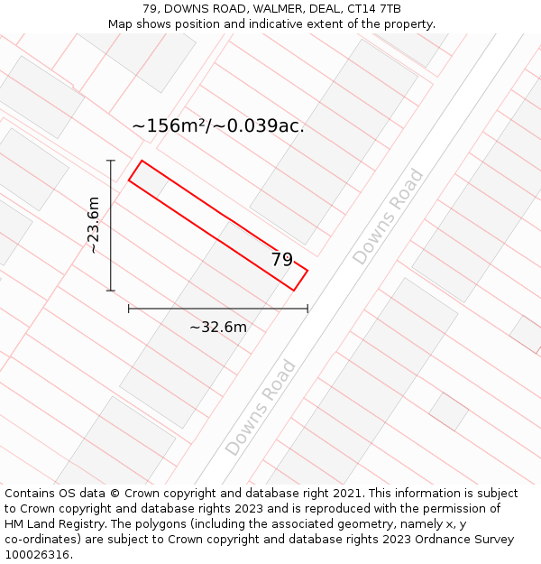 79, DOWNS ROAD, WALMER, DEAL, CT14 7TB: Plot and title map