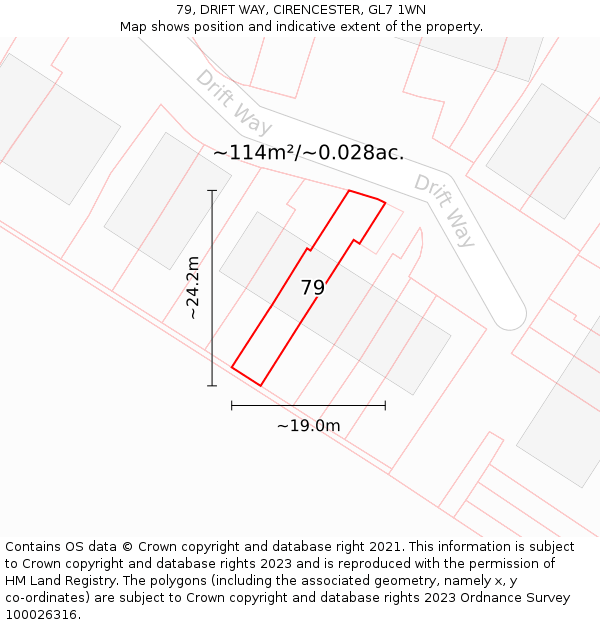 79, DRIFT WAY, CIRENCESTER, GL7 1WN: Plot and title map