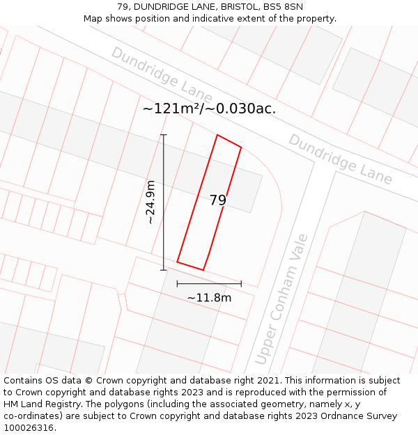 79, DUNDRIDGE LANE, BRISTOL, BS5 8SN: Plot and title map