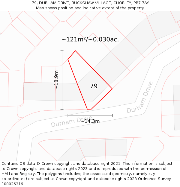 79, DURHAM DRIVE, BUCKSHAW VILLAGE, CHORLEY, PR7 7AY: Plot and title map