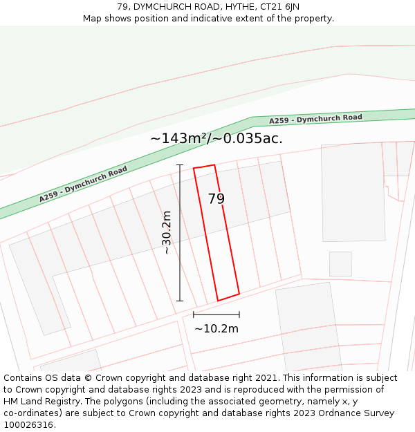 79, DYMCHURCH ROAD, HYTHE, CT21 6JN: Plot and title map