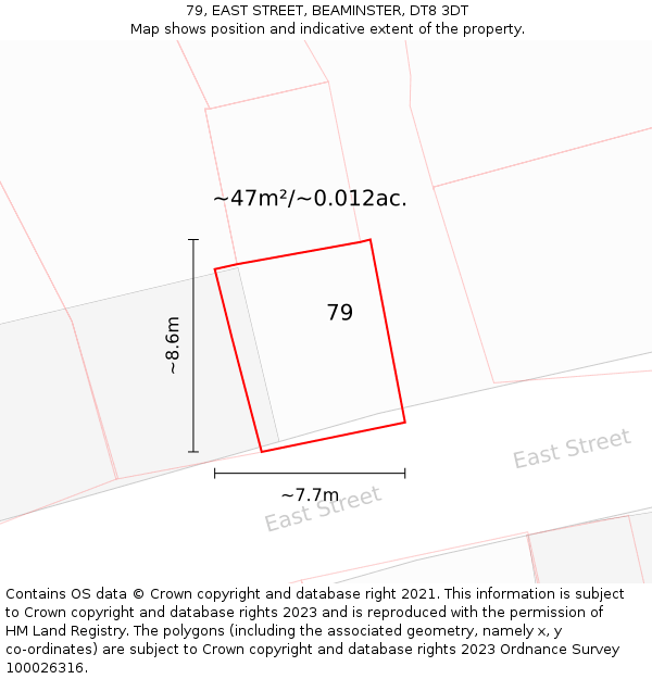 79, EAST STREET, BEAMINSTER, DT8 3DT: Plot and title map