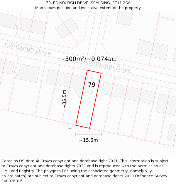 79, EDINBURGH DRIVE, SPALDING, PE11 2SA: Plot and title map