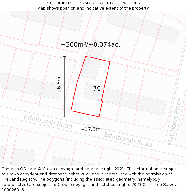 79, EDINBURGH ROAD, CONGLETON, CW12 3EN: Plot and title map