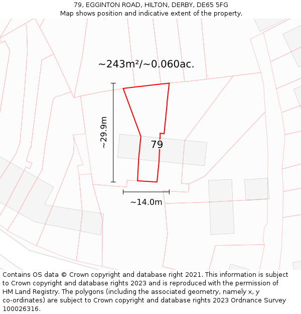 79, EGGINTON ROAD, HILTON, DERBY, DE65 5FG: Plot and title map