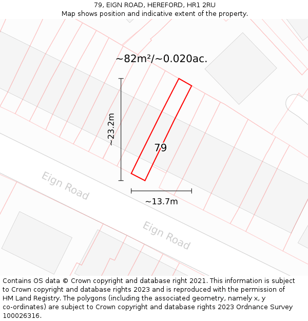 79, EIGN ROAD, HEREFORD, HR1 2RU: Plot and title map