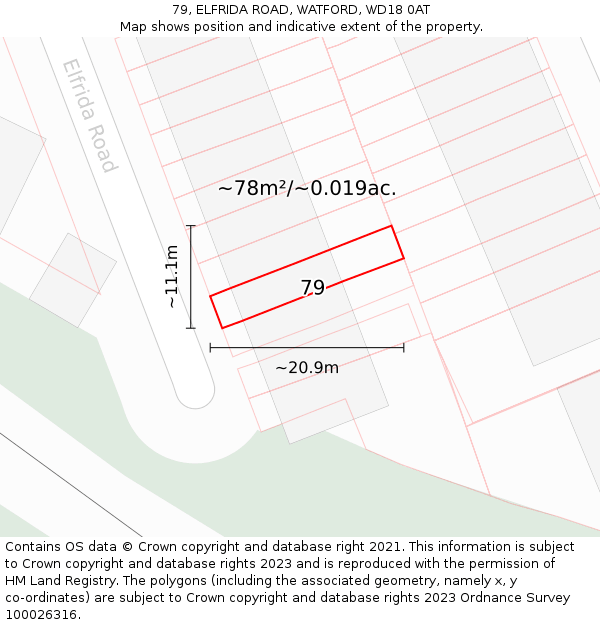 79, ELFRIDA ROAD, WATFORD, WD18 0AT: Plot and title map