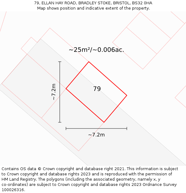 79, ELLAN HAY ROAD, BRADLEY STOKE, BRISTOL, BS32 0HA: Plot and title map