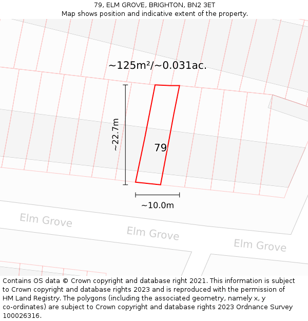 79, ELM GROVE, BRIGHTON, BN2 3ET: Plot and title map