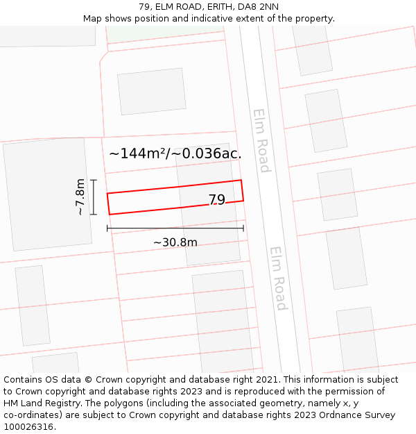 79, ELM ROAD, ERITH, DA8 2NN: Plot and title map