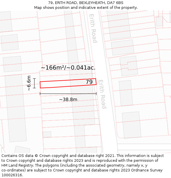 79, ERITH ROAD, BEXLEYHEATH, DA7 6BS: Plot and title map