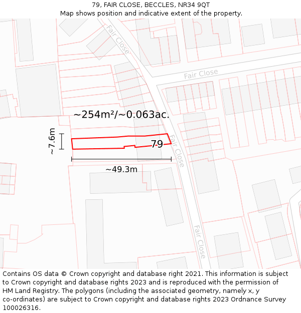 79, FAIR CLOSE, BECCLES, NR34 9QT: Plot and title map