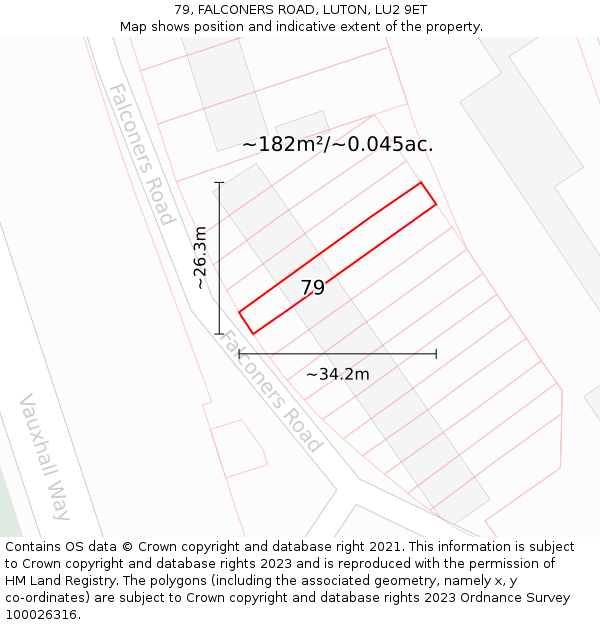 79, FALCONERS ROAD, LUTON, LU2 9ET: Plot and title map