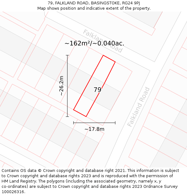 79, FALKLAND ROAD, BASINGSTOKE, RG24 9PJ: Plot and title map