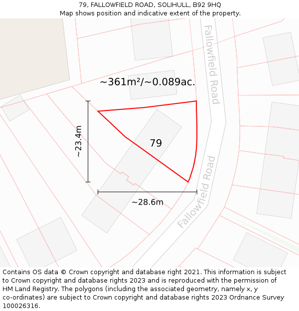 79, FALLOWFIELD ROAD, SOLIHULL, B92 9HQ: Plot and title map