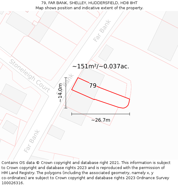 79, FAR BANK, SHELLEY, HUDDERSFIELD, HD8 8HT: Plot and title map