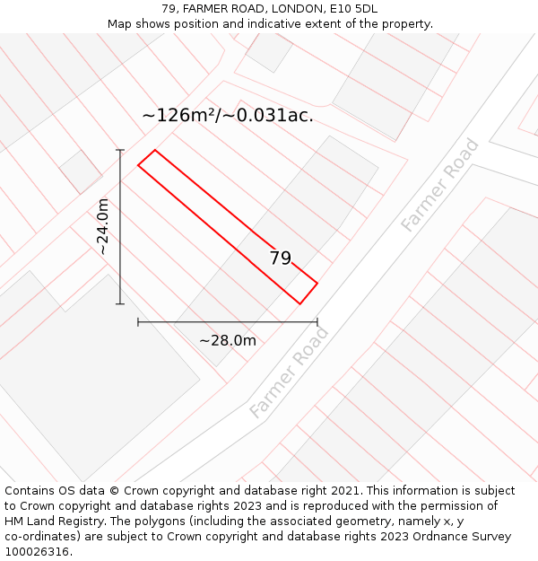 79, FARMER ROAD, LONDON, E10 5DL: Plot and title map