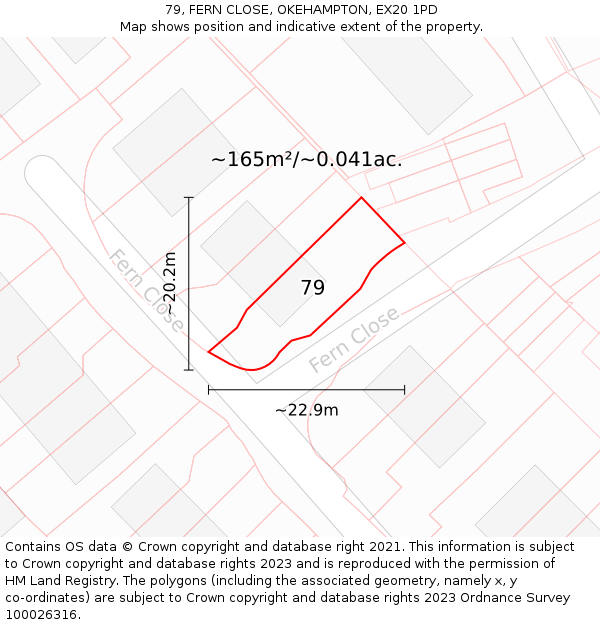 79, FERN CLOSE, OKEHAMPTON, EX20 1PD: Plot and title map