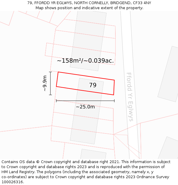 79, FFORDD YR EGLWYS, NORTH CORNELLY, BRIDGEND, CF33 4NY: Plot and title map