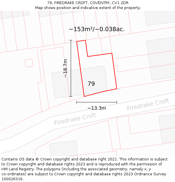 79, FIREDRAKE CROFT, COVENTRY, CV1 2DR: Plot and title map
