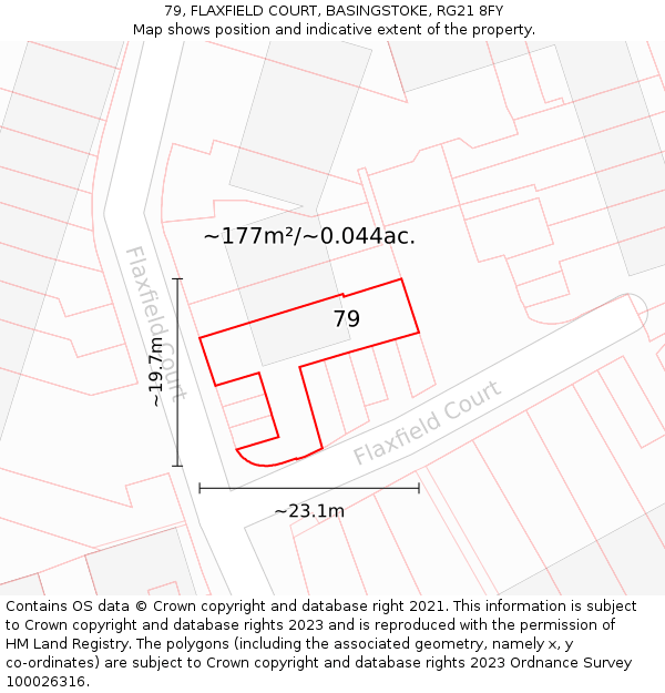 79, FLAXFIELD COURT, BASINGSTOKE, RG21 8FY: Plot and title map