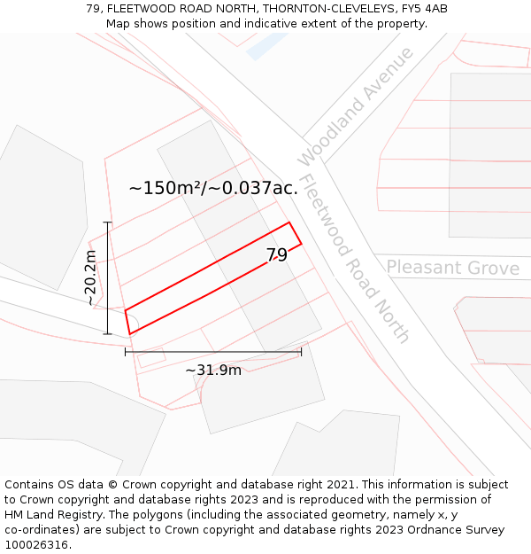 79, FLEETWOOD ROAD NORTH, THORNTON-CLEVELEYS, FY5 4AB: Plot and title map
