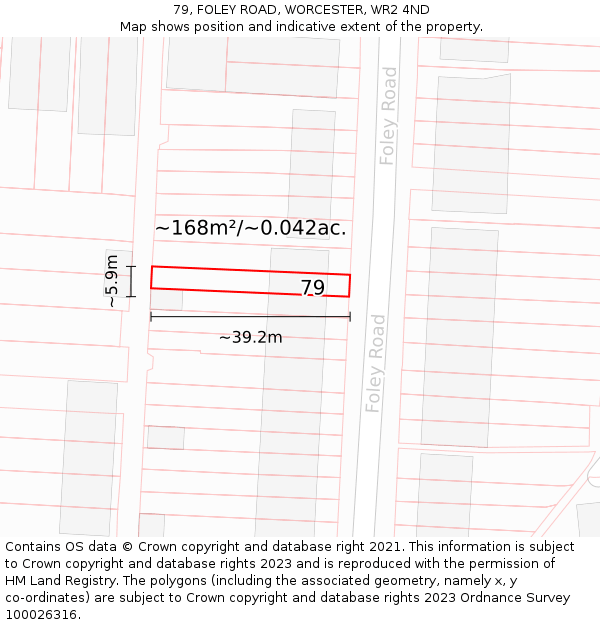 79, FOLEY ROAD, WORCESTER, WR2 4ND: Plot and title map