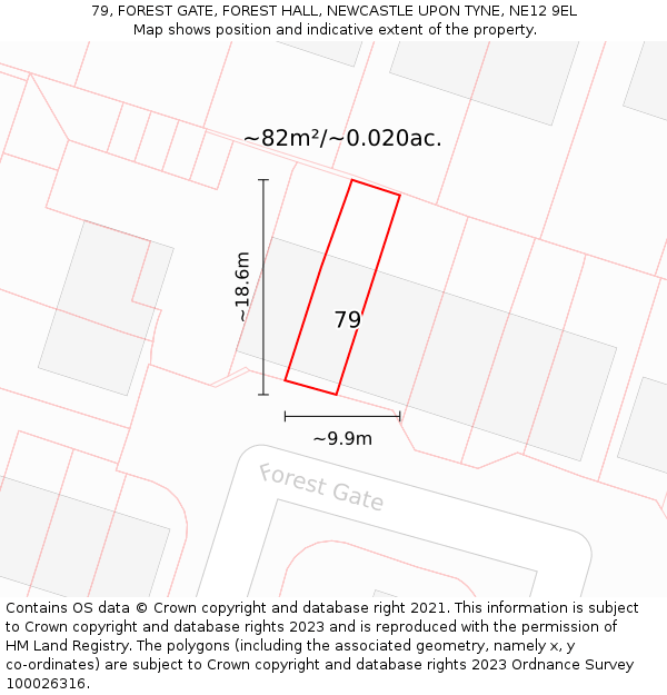 79, FOREST GATE, FOREST HALL, NEWCASTLE UPON TYNE, NE12 9EL: Plot and title map