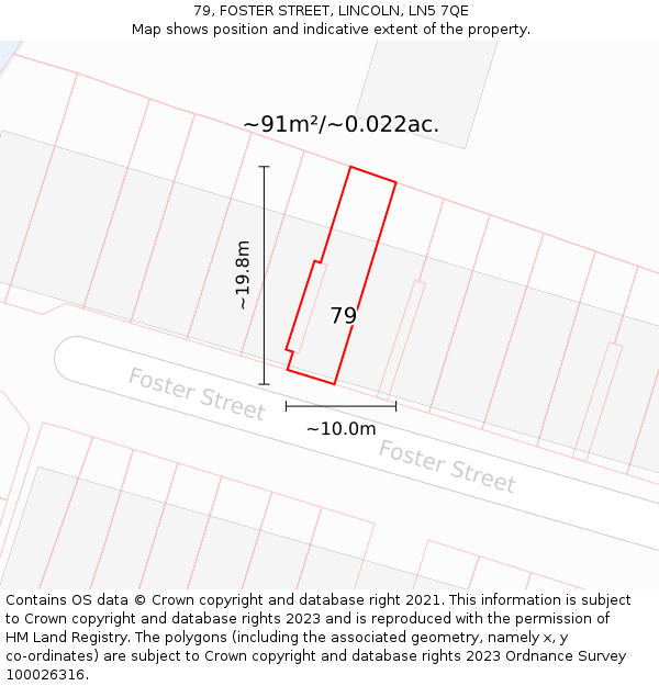79, FOSTER STREET, LINCOLN, LN5 7QE: Plot and title map