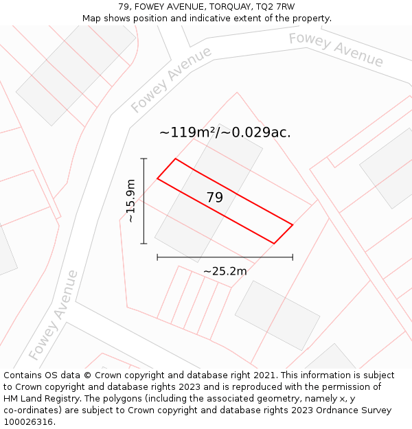 79, FOWEY AVENUE, TORQUAY, TQ2 7RW: Plot and title map