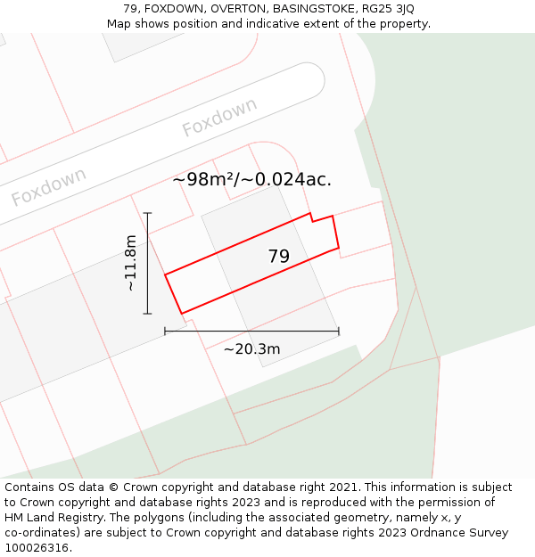 79, FOXDOWN, OVERTON, BASINGSTOKE, RG25 3JQ: Plot and title map