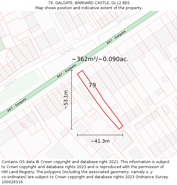 79, GALGATE, BARNARD CASTLE, DL12 8ES: Plot and title map