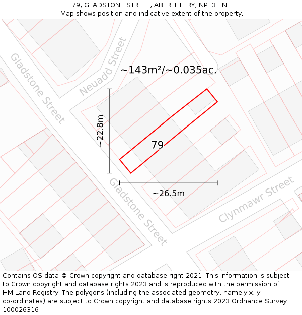 79, GLADSTONE STREET, ABERTILLERY, NP13 1NE: Plot and title map