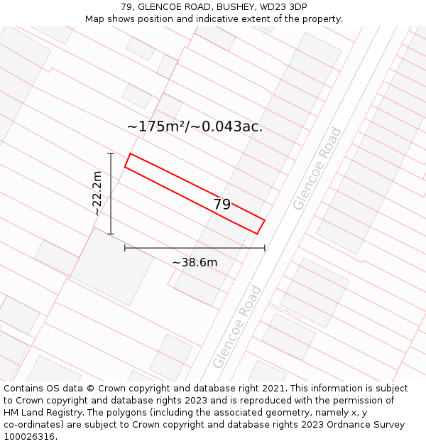 79, GLENCOE ROAD, BUSHEY, WD23 3DP: Plot and title map