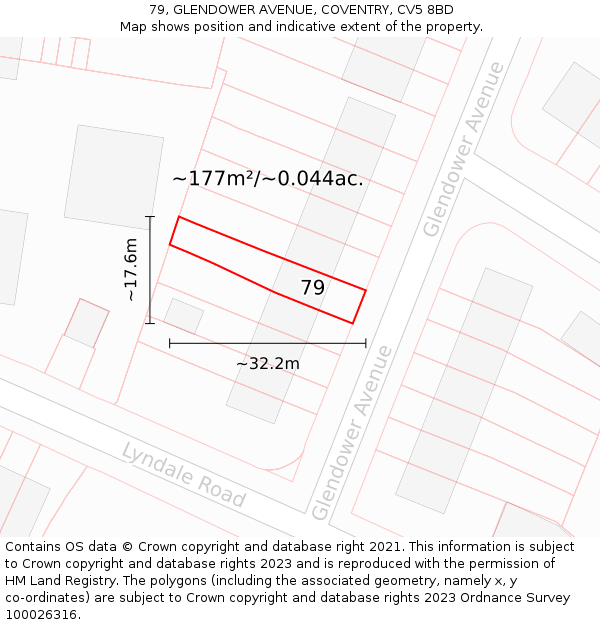 79, GLENDOWER AVENUE, COVENTRY, CV5 8BD: Plot and title map