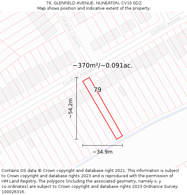 79, GLENFIELD AVENUE, NUNEATON, CV10 0DZ: Plot and title map