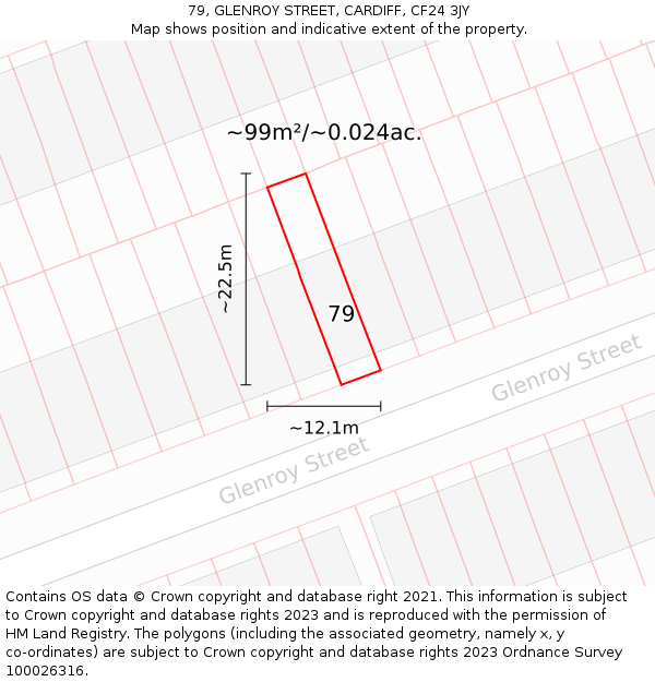 79, GLENROY STREET, CARDIFF, CF24 3JY: Plot and title map