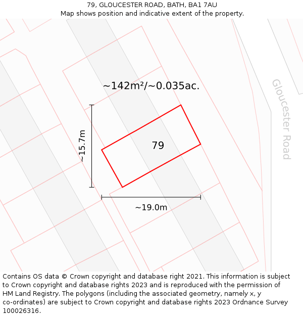 79, GLOUCESTER ROAD, BATH, BA1 7AU: Plot and title map