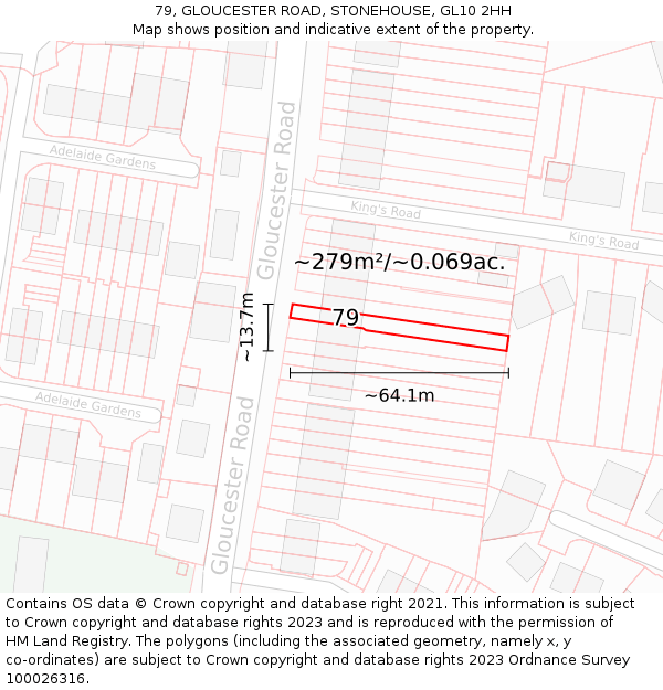 79, GLOUCESTER ROAD, STONEHOUSE, GL10 2HH: Plot and title map