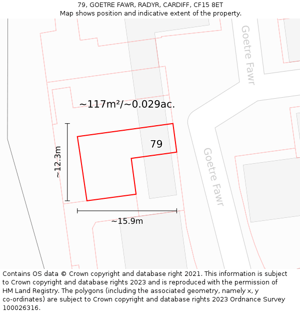 79, GOETRE FAWR, RADYR, CARDIFF, CF15 8ET: Plot and title map