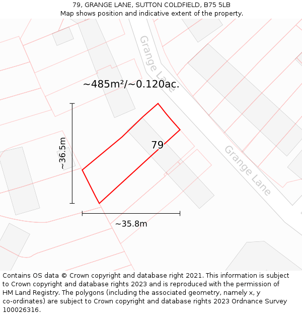 79, GRANGE LANE, SUTTON COLDFIELD, B75 5LB: Plot and title map