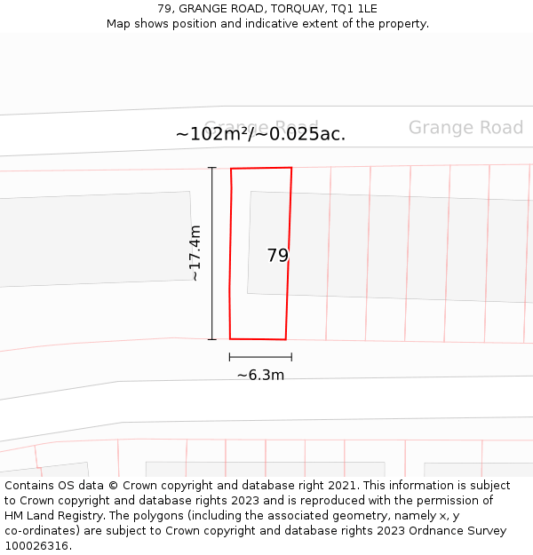 79, GRANGE ROAD, TORQUAY, TQ1 1LE: Plot and title map