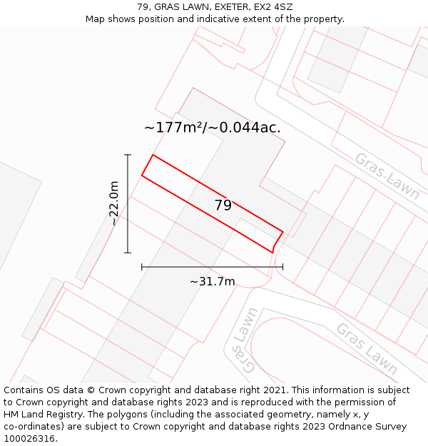 79, GRAS LAWN, EXETER, EX2 4SZ: Plot and title map