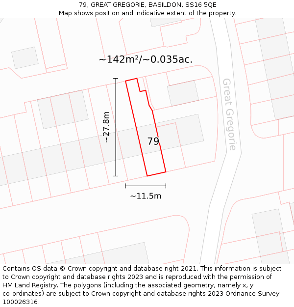 79, GREAT GREGORIE, BASILDON, SS16 5QE: Plot and title map