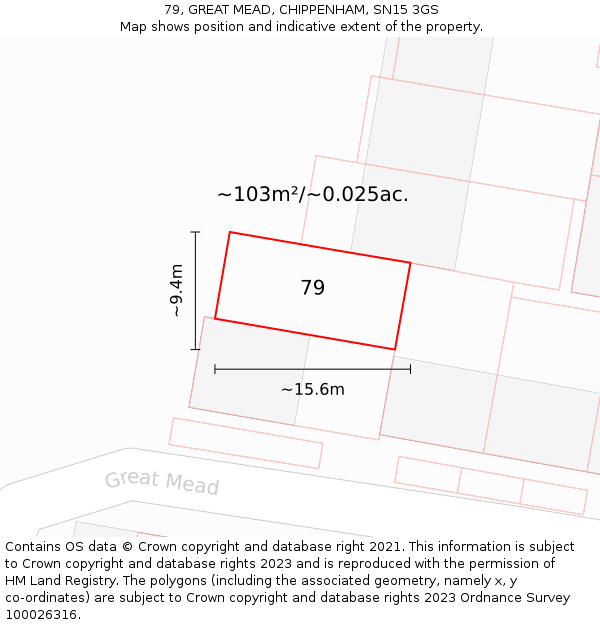 79, GREAT MEAD, CHIPPENHAM, SN15 3GS: Plot and title map